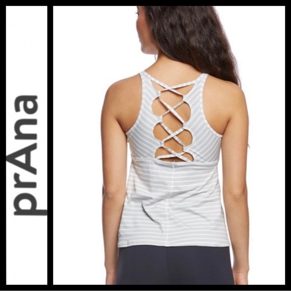 PrAna Filament Lace Up Striped Tank Top